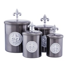 舊荷蘭古董白鑞 fleur de lis 儲物箱 帶新鮮密封蓋 4 件套, 1個