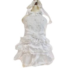 【你和我的狗】日本Pretty Bouquet 寵物婚紗 蕾絲緞帶 寵物禮服 寵物衣服, 白色,SS