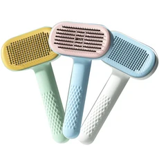 寵物除毛梳 一鍵除毛 圓頭按摩梳 寵物梳毛神器 貓狗通用 多色可選, 白藍, 鋼絲細針, 1個