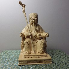 黃楊木精雕持龍拐杖土地公坐姿(高10公分) - 居家擺飾、守護平安、招財納福