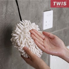 TWIS 雪尼爾擦手球 吸水速乾掛式擦手巾 廚房浴室適用 米白色, 米白, 1個