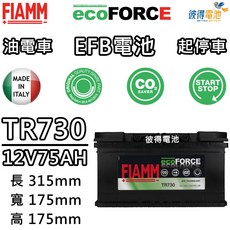 【彼得電池】義大利FIAMM TR730 EFB 75AH 怠速熄火汽車電瓶 FORD Focus Kuga Range, 詳見包裝