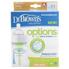 Dr.Brown's 布朗博士 Natural Flow寬口徑OPTIONS奶瓶 150ml 2入, 白色, 第1階段(0個月以上)