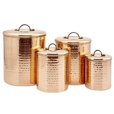 OLD DUTCH INTERNATIONAL Deco Hammerd 存儲容器銅密封容器 4 件套, 1個