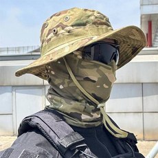 【GYMART肌肉美學】CP圓邊帽頭套套裝 戶外登山釣魚防曬漁夫帽, 叢林迷彩
