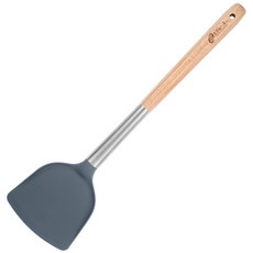 【FUJI-GRACE富士雅麗】耐熱矽膠湯勺鍋鏟，不沾鍋專用，木柄隔熱，烹飪好幫手, 灰, 1個