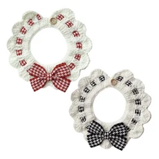 手工編織寵物圍脖 經典格紋蝴蝶結領巾 可愛花邊寵物項圈, 黑, 1個