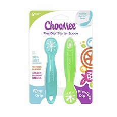 ChooMee FlexiDip Starter軟矽膠副食品湯匙, 2個, Aqua+Green