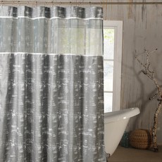 kensie Ella 緞面感超細纖維透光邊條浴簾 銀色 182 x 182cm, 1個