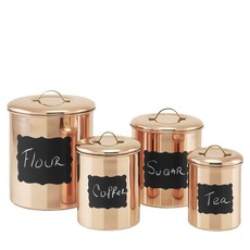 舊荷蘭黑板儲物箱帶新鮮密封蓋銅 4 件套, 1個