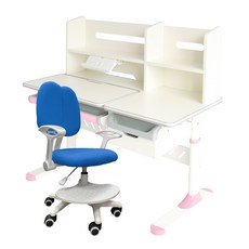 E-home加蘭北歐風兒童圓桌椅組，桌寬80cm，七色可選，安全環保，高度可調節，陪伴孩子快樂成長, 1粉桌1藍椅