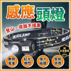 WEIFTON R2+COB USB感應頭燈 輕便工作燈 釣魚登山照明, 黑色, 1個