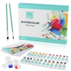 COLOUR BLOCK 水彩畫入門套組 24色顏料 毛筆水彩紙調色杯 自學繪畫工具推薦, 12ml, 24色