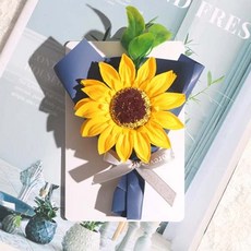 小花束祝福賀卡 祝福卡片 香皂花 感謝卡 禮盒卡 畢業卡 康乃馨卡片, 寶藍-向日葵