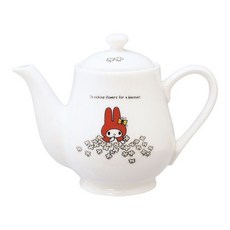 日本製 三麗鷗 美樂蒂 茶壺 陶瓷 泡茶水壺 茶具 下午茶咖啡杯 正版, 白色, 350ml