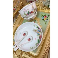 彼得兔 草莓骨瓷餐具六件組 (湯匙+湯盤+飯碗組) 原廠授權餐具, 1個, 草莓
