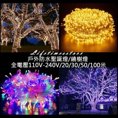 【時光生活】現貨 全電壓 戶外防水聖誕燈串 繞樹燈 庭院燈飾 110v-220v 30米 50米 100米, 彩色, 1個