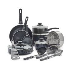 GREEN LIFE 軟握陶瓷不沾鍋煎鍋套組, 1個, 16件套黑色, 黑色