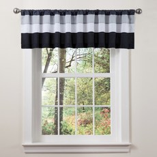 Lush Decor Lush Décor Iman平衡單人廚房窗簾+窗簾桿, 白+黑