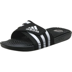 adidas 愛迪達 Adisaji男女通用指壓拖鞋, 8, 核心黑+白
