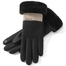 SMT 女款冬天滑雪保暖羊毛手套 防風防寒機車手套 觸控防滑騎車手套, 黑色