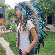 酋長帽 【現貨 速寄】印地安頭飾 派對 道具 走秀 舞台表演 化裝舞會 重機 cosplay 扮裝 印地安帽子 原住民風, M(長度約85cm), 彩色