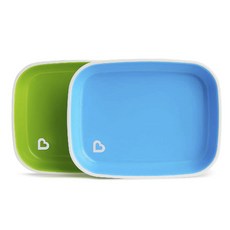 munchkin 孩童餐盤, 2入, 綠色+藍色