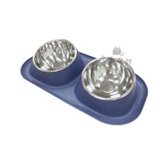 雙碗斜口寵物碗 餵食碗 水碗 可拆卸 貓碗 犬碗 護頸碗 防溢碗, 沉靜藍