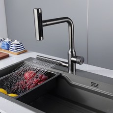 Mist密斯特五金 304不鏽鋼雙飛雨瀑布龍頭 T8001GB，廚房水龍頭，冷熱水龍頭，不鏽鋼龍頭，瀑布式出水, 1個