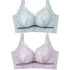 【仕女膚】A罩杯爆乳內衣 4公分超厚襯墊 無鋼圈 絕美網紗蕾絲 4排3扣 小胸神器