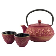 Bredemeijer Asia Shanghai Tea 茶具 2 件套, 亞洲鑄鐵茶壺 0.6L 1ea + 濾茶器 1ea + 茶杯 2ea, 1個
