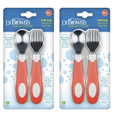 DrBrown's 軟握湯匙叉子套組 珊瑚色, 2個