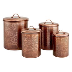 老荷蘭阿維尼翁古董蝕刻儲物箱銅 4 件套, 1個