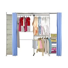 【巴塞隆納】V1A型防塵伸縮衣櫥(附抽屜櫃) - 可伸縮調整、防塵、多功能收納, 天空藍