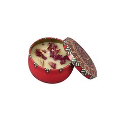 鐵盒香氛蠟燭 香薰蠟燭 大豆蠟 乾燥花 精油蠟燭 佩斯利花紋小鐵盒蠟燭 聖誕節禮物, 1個, 玫瑰