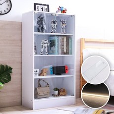 Akira MIT加高120公分玻璃展示櫃，模型公仔收納櫃，多層書櫃，客廳臥室收納, 白色+LED燈+換購玻璃層板