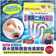 COGIT 排水管除菌發泡清潔錠 12錠 日本製 輕鬆去除排水管污垢異味, 1個