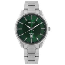 CITIZEN 簡約時尚日期腕錶 綠色錶盤 防水100米 日本機芯 不鏽鋼錶帶 42mm