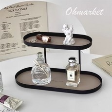 北歐雙層桌面收納架/置物架, 米色/橢圓雙層置物架, 1個