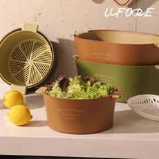 雙層瀝水洗菜籃, 1個, 抹茶綠,圓款