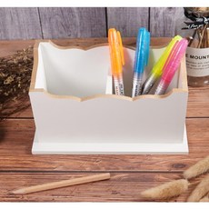 斑馬麥麥 白色木器曲線二格筆筒 蝶古巴特 拼貼 彩繪 木器 素胚 DIY 美勞 幼兒園 安親班 手作, 曲線二格筆筒∣超商限裝14個/箱