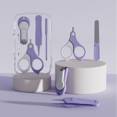 兒童指甲剪套組 (附盒/防夾肉/安全剪刀/銼刀), 紫色, 1盒