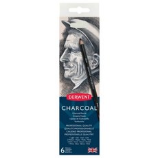 DERWENT 德爾文 DW0700838木桿炭筆六入鐵盒裝，專業素描炭筆，美術繪圖炭筆套裝, 詳見包裝, Black, 1個