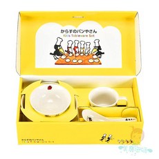 美麗密碼 日本烏鴉麵包店繪本餐具5件組，兒童餐具禮盒，瓷碗瓷盤湯匙，加古里子繪本風格, 黃色, 1個