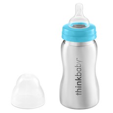 thinkbaby 不鏽鋼拋光嬰兒奶瓶 266ml, 淺藍色, 無奶嘴