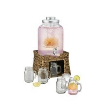 ARTLAND 花園露台飲料桶飲水機 附冰鎮管和浸泡器 + 6入梅森杯與海草支架套組, 11.4L, 1個