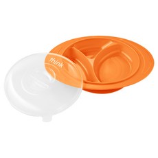 thinkbaby 兒童飛碟造型吸盤餐盤, 餐盤+蓋子, 橘色
