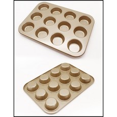 咕咕烘培 大號12連碳鋼金色蛋糕模 不沾圓形馬芬蛋糕模