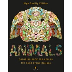 Animals Coloring Book For Adults: 101 Hand-Drawn Designs 平裝版, Purring Cat Publishing, 英文