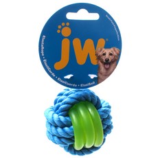 jw 寵物犬橡膠繩結玩具球 S號, 1個, 藍色+綠色